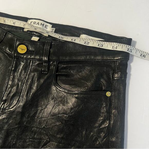 Frame  Sz 26 Le Garcon Leather Slim  Boyfriend Black Pants - Picture 12 of 13